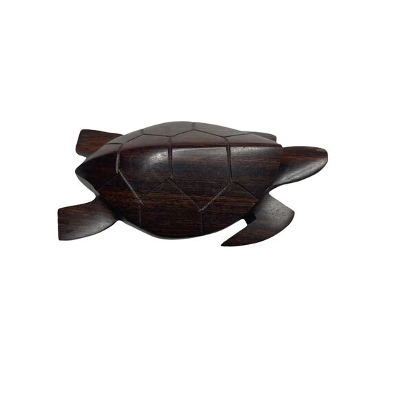 Hand Carved Sea Turtle Solid Wood Dark Brown 2" W x 1.5" H x 4" L Tortoise - Picture 1 of 7